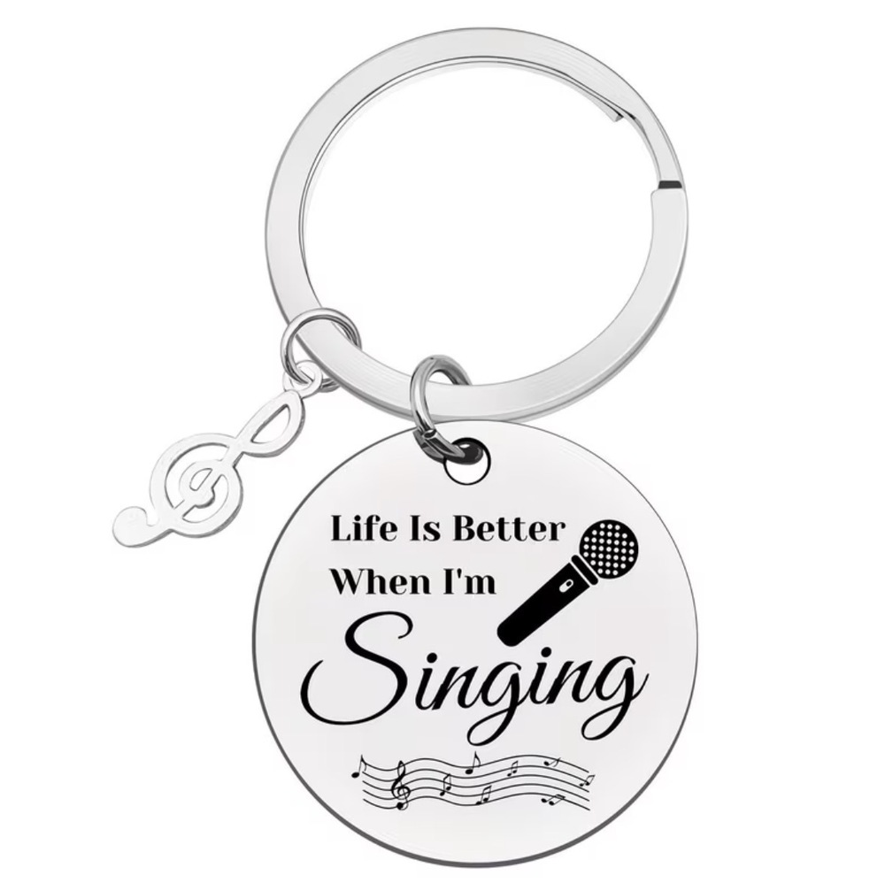 3/$25 Life Is Better When I'm Singing Microphone Music Notes Stainless Keychain